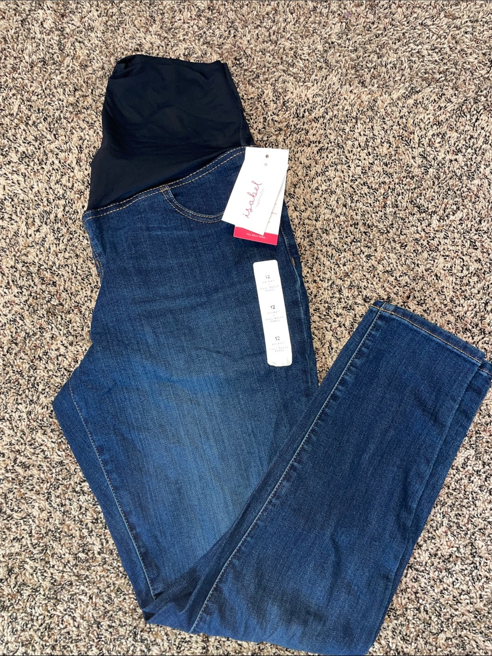 Isabel Maternity Dark Blue Super Stretch Skinny Jeans Over Belly Band Sz 12 NWT